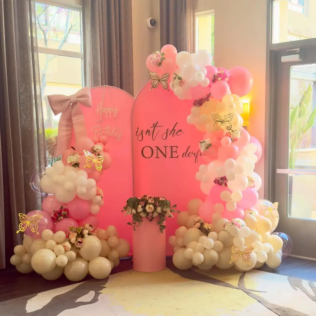 ONE-derful first birthday balloon decorations with a custom balloon backdrop